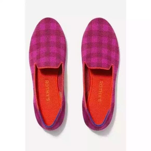 Rothy's The Cherry Gingham Slip On Ballet Flat Comfortable Purple Size W8 NWOB